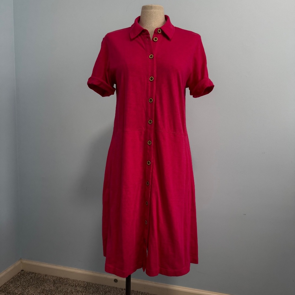 soft surroundings Short Sleeve Button Down Hot Pink Dress Sizeβ M